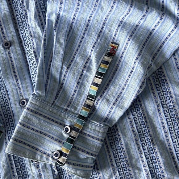Robert Graham Mens Size XL Flip Cuff Mosaic Aztec Stripe Long Sleeve Shirt - Picture 5 of 11